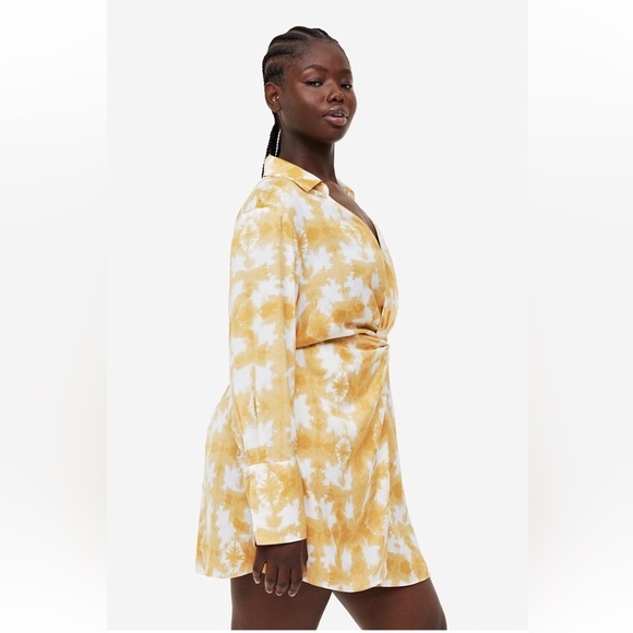 NWT H&M Twist Waist Midi Dress-Yellow/White Print-SOLD OUT Size XXL - Picture 3 of 7